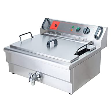 Valgus Friggitrice elettrica professionale in acciaio inossidabile 3000W 30L Friggitrice da cucina da banco di grande capacità con cestello e coperchio, sistema di scarico per ristorante e casa