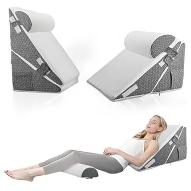 Cuscino a Cuneo per Letto 3pcs, Cuscino Antireflusso Adulti, Cuscino Triangolare Regolabile con Rotolo di Collo, Cuscino di Reflusso Ergonomico con Supporto Posteriore, 50 × 50 × 30 cm Grigio