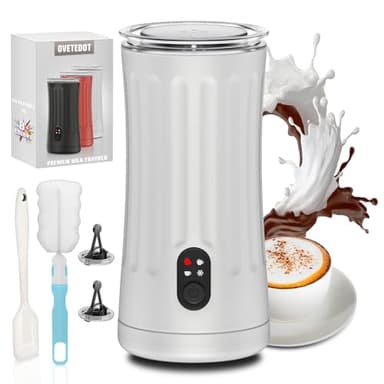Ovetedot Montalatte Elettrico, Automatico 4 in 1 Cappuccinatore Elettrico, Schiuma di Latte Calda e Fredda, Montalatte Silenzioso per Caffè, Cappuccino, Macchiato, Cioccolata Calda, Bianco Perla