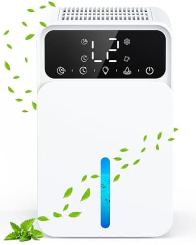 Deumidificatore Casa, 1500ML Deumidificatore Portatile, 28 dB Silenzioso, Sbrinamento Automatico, Spegnimento Automatico, Modalità Sleep, Timer da 12 Ore, 7 Colori Luce per Casa, Bagno