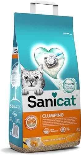 Sanicat Clumping, Lettiera agglomerante per gatti, con Fragranza Vaniglia e Mandarino, 8 L
