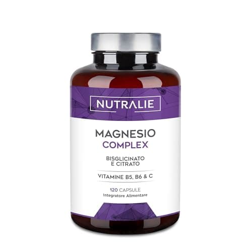 Magnesio Completo - Magnesio Citrato + Bisglicinato 2145mg - Anti stress e Fatica - Integratore con Vitamine B5, B6 e C Calcio - 120 Capsule Vegane Nutralie