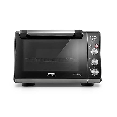De'Longhi Sfornatutto Chef DO34326, Forno Elettrico Ventilato, 6 Funzioni Cottura, Funzione Friggitrice ad Aria, Display LCD, Timer 120', Leccarda, Griglia e Cestino Inclusi, Capacità 34L, 2000W, Nero