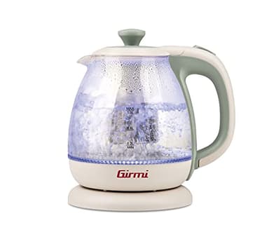 Girmi BL41 Bollitore + Tisaniera in Vetro, 1100 W, Filtro smontabile INOX, Resistenza di sicurezza, Base con rotazione 360°, Cordless 1 Litro, Verde acqua