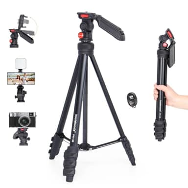 Koolehaoda Treppiede da viaggio estensibile in alluminio da 55 pollici con rotazione a 360° e supporto per telefono per mirrorless/fotocamera DSLR/telefono, carico massimo 3 kg, PH-140