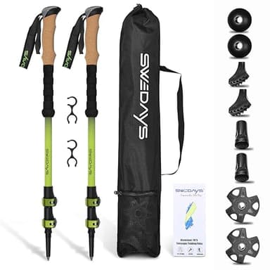 SWEDAYS Bastoncini da trekking telescopico Bastoni Nordic Walking in alluminio 7075 con manico in sughero, leggero, facile da regolare 105-135 cm per per Donna e Uomo