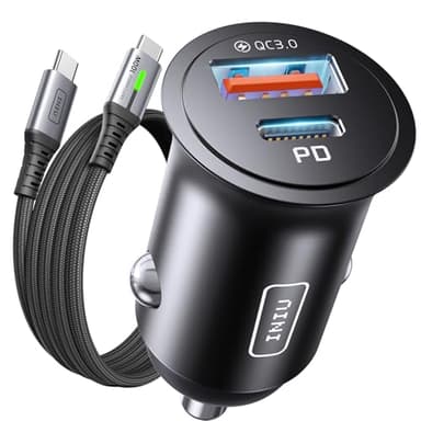 INIU Carica Batteria per Auto, 60W Total Presa Accendisigari USB C PD&QC 3.0 Fast Charge Caricabatterie con [1m] 100W Cavo USB C, Caricatore Auto Compatibile con iPhone 16 15 Pro Max iPad Samsung S25