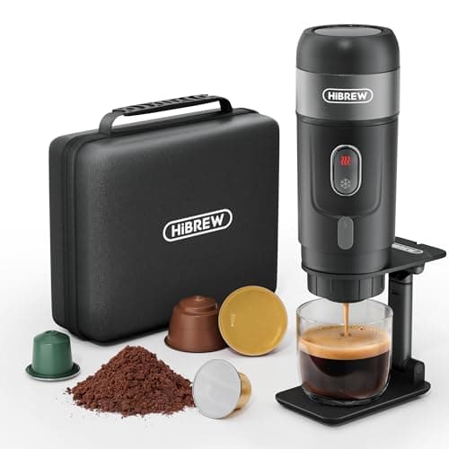 HIBREW H4A - Macchina Caffè Portatile per Auto, 3 in 1 Caffettiera Portatile per Capsule Nes* Original, DG*, Caffè Polvere Compatibile, 12V, 60ml (Premium,Nero)