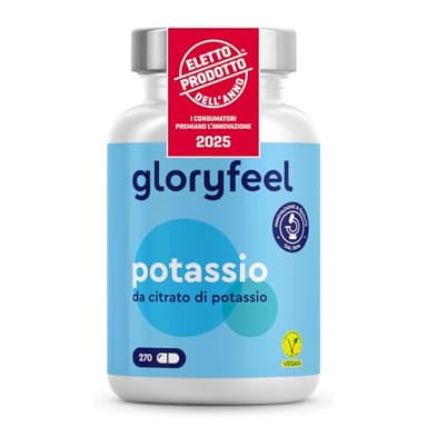 Potassio Integratore, 270 Capsule, Eletto PRODOTTO DELL'ANNO 2025, Vegano, 800mg Citrato di Potassio Puro, Scorta 4 Mesi, Supporto Muscoli Nervi e Pressione Sanguigna, Senza Additivi, 100% Vegan