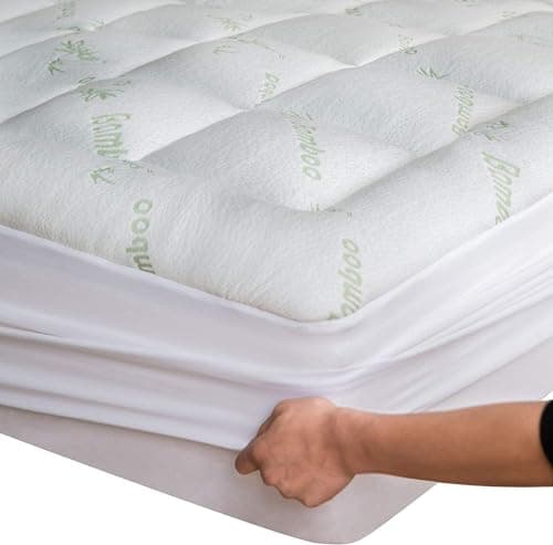Topper per materasso matrimoniale piccolo in bambù, spesso, rinfrescante e traspirante, per alleviare il dolore alla schiena, con tasca profonda, adatto per materassi da 20-50 cm (bambù, 120 x 190 cm)