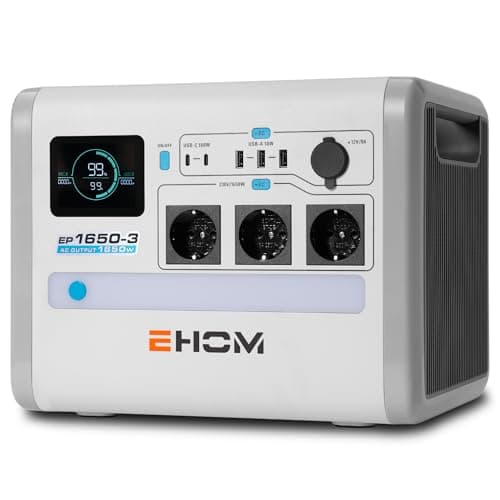 EHOM Power Station portatile, EP1650 1024 Wh, LiFePO4 EVE, batteria solare, 230 V, AC/DC/USB, 1650 W (punta 2700 W), alimentazione mobile come unità di emergenza per camper casa, attività