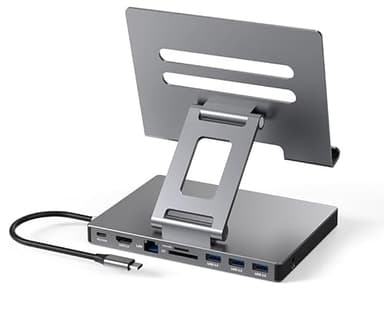 Supporto per hub USB C, adattatore 9 in 1 per iPad Pro M4 M2 13 12.9 11 pollici, docking station pieghevole con HDMI 4K 60 Hz, RJ45 Gigabit Ethernet, lettore di schede SD/TF, 3 USB 3.0, audio da 3,5