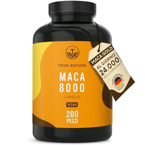 Maca 8000 Gold - 200 Capsule vegane - Alto dosaggio - 24000 mg dose giornaliera - Estratto di radice di Maca di qualità premium - Testato in laboratorio, produzione tedesca -TRUE NATURE®