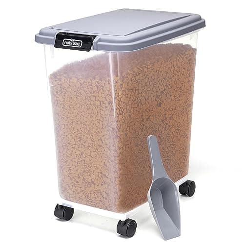 Nobleza - Contenitore per Animali da 40 L,Animali Domestici Scatola di Alimenti con Ruote Contenitore,Coperchio Ribaltabile, Ermetico,Trasparente,Ruote e Pala,per Cibo per Cani e Gatti,Grigio