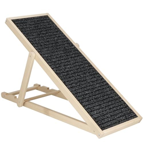 SPRINGOS Rampa per cani Gradini per cani regolabili da 42,5-59 cm per letto o divano Scala per cani pieghevole in legno Rampa di accesso per animali domestici con inserto antiscivolo