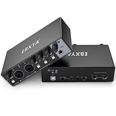 Scheda Audio Esterna, EBIXA Audio Interfaccia USB Nero per PC, 24-Bit/192kHz Mixer Audio Professionale, USB-C Audio Interface con Preamplificatori, 48V Phantom Alimentazione