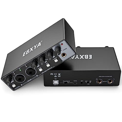 Scheda Audio Esterna, EBIXA Audio Interfaccia USB Nero per PC, 24-Bit/192kHz Mixer Audio Professionale, USB-C Audio Interface con Preamplificatori, 48V Phantom Alimentazione