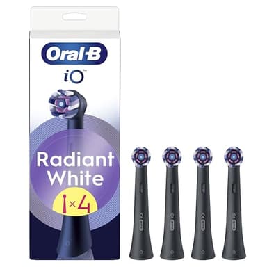 Oral-B Testine di Ricambio iO Radiant White Nere, Testine Rotonde Originali, Setole Angolate e Setole Lucidanti, 4 Testine