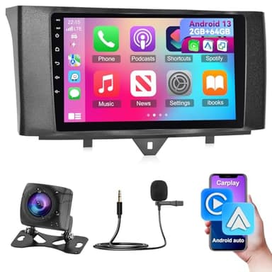[2G+64G] Autoradio per Mercedes Benz Smart Fortwo 2011-2015, 9 Pollici Android Radio Touchscreen con Wireless Carplay e Android Auto/WiFi/GPS/Bluetooth 4.0/EQ/Radio FM RDS