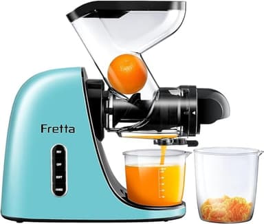 Fretta Estrattore di succo, con Ampio Scivolo di Caricamento, Senza BPA, Spremiagrumi per Sedano, Estrattore con Motore DC Silenzioso e Funzione Inversa masticating juicer machines (Azzurro)