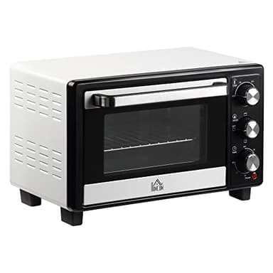 HOMCOM Forno Elettrico 1400W 16L con Temperatura Regolabile Max 230°, Fornetto Elettrico con 3 Metodi di Cottura, Timer 60 min, Vassoio, Griglia, Teglia, Manico per Teglia, Bianco