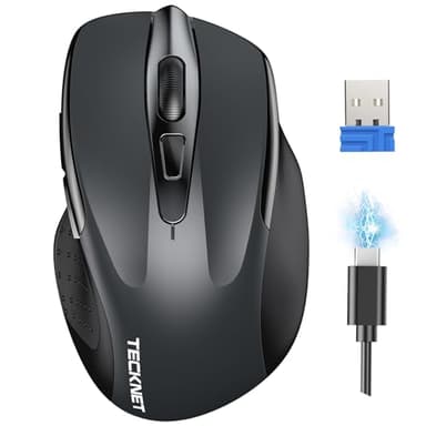 TECKNET Mouse Wireless Ricaricabile, Silenzioso Mouse Senza Fili, Riduzione Rumore Fino a 90%, 4800 DPI, 6 Pulsanti Mouse Ergonomico, 2.4G Mouse USB Compatibile con PC Portatile, Mac, Laptop