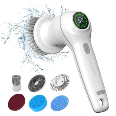 CkeyiN Spazzola Elettrica per Pulizia, Rotante Ricaricabile Spin Scrubber Senza Fili con 7 Testine, Scrubber Elettrico Senza Fili per Bagno/Cucina/Parete/Piastrelle