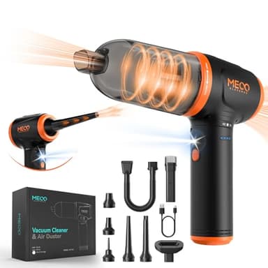 MECO ELEVERDE 4 In 1 Aspirapolvere Senza Fili, 3 Velocità 110000u/ Air Duster, 16000pa Soffiatore Aria Compressa, 2 Ore Di Carica Rapida, Con Ugelli, Adatto Per Pc, Laptop, Auto (Arancione)