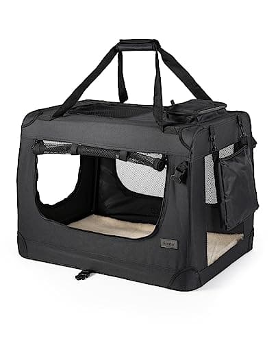 lionto Borsa trasportino per cani pieghevole per viaggi e auto, 50x34x36 cm, box di trasporto stabile con maniglie per gatti e animali fino a 10 kg, scatola in tessuto, nero