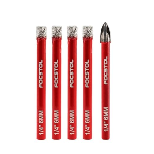 FOCSTOL Set Punte Trapano Diamantate - 4 pezzi 6/6/6/6mm Sega a Tazza Diamantata+1 pezzi 6mm Trapano Carburo con Gambo Tondo per Ceramica Gres Porcellanato Marmo Granito Quarzo