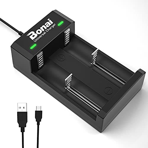 BONAI Caricabatterie Universale per Pile Ricaricabili Caricatore Intelligente 2 Slot Indicatore LED per Batterie 18650 AA AAA C D Ni-MH Ni-Cd con USB Cavo
