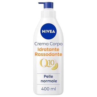 NIVEA Q10 Crema Corpo Idratante Rassodante 400 ml, Crema rassodante corpo con Coenzima Q10 Puro e Vitamina C, Crema idratante corpo 72h per pelli normali per una pelle più tonica ed elastica