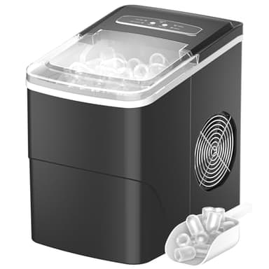 Macchina Ghiaccio 12KG/24h, 2.2L Macchina del Ghiaccio Casa Professionale, S/L Dimensioni, Pronto in 6-9 Minuti, Silenzioso, Ice Maker per Casa/Bar, Nero