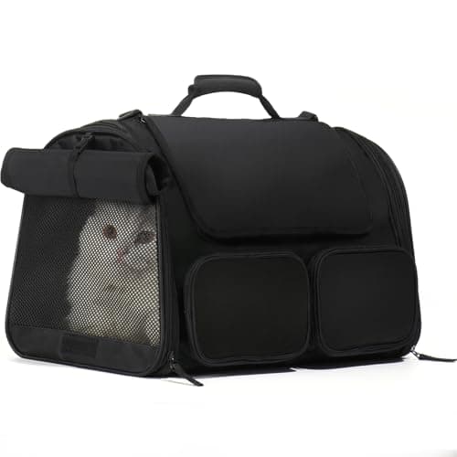 FUKUMARU Trasportino Per Cani e Gatti,Borsa Approvato Per Il Trasporto Aereo,Trasportino Pieghevole Per Animale Domestico Taglia Piccola Fino a 7 kg,Traspirante,Nero