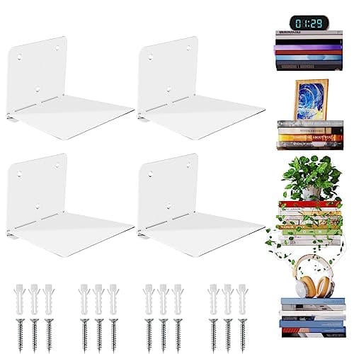 Sheeliy Mensole da Muro per Libri, Invisibili Metallo, Scaffale Libreria Bianche Moderne per Camera da Letto e Soggiorno, Scaffali Galleggianti Robusti Ufficio, Cucina, Aula, Set di 4
