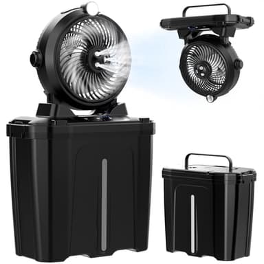 XTTANK Ventilatore da Campeggio con Secchio da 11 Litri e Luce a LED, 20000mAh Batteria Ricaricabile Ventilatore Nebulizzatore, 3 Velocità, 3 Modalità di Nebulizzazione, Campeggio/Pesca/Viaggi