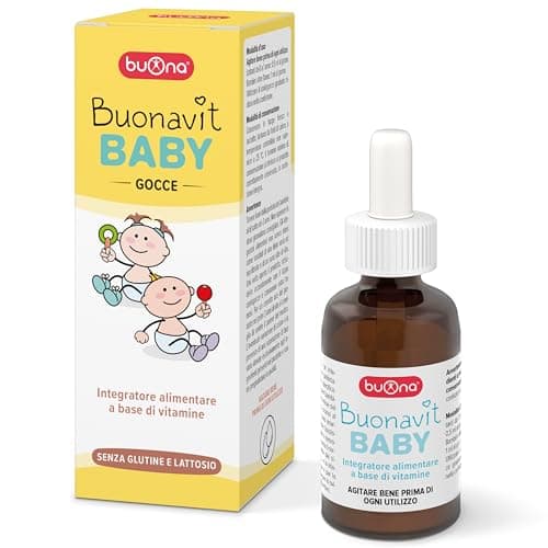 Buonavit Baby Gocce Multivitaminico Bambini 20ml, Integratore Vitamina D A B1 B2 B6 E Vitamina B12 e Acido Folico, Gusto Biscotto, Multivitaminico Senza Glutine e Lattosio, con Contagocce