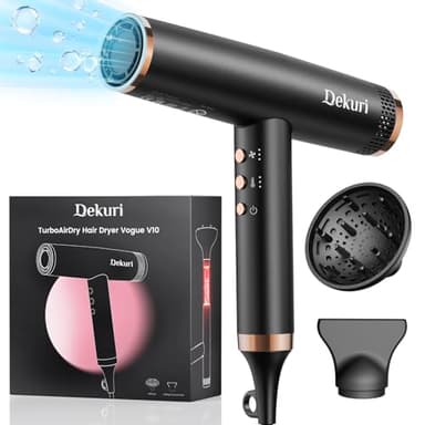 Dekuri Phon Capelli Asciugatura Rapida, Motore Brushless 110.000 RPM Silenzioso, Asciugacapelli Ultra-Leggero Ionico Con Controllo Temperatura, 2 Accessori Magnetici (Nero)