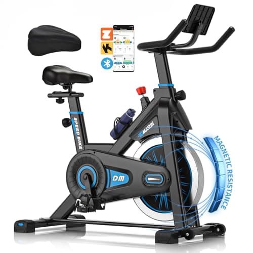 Cyclette da Casa, DMASUN Cyclette per Casa con APP, Potente Resistenza Magnetica Cyclette con Comodo Cuscino, Movimento silenzioso, Cyclette Portante da 160 kg （Include Coprisella Cyclette）