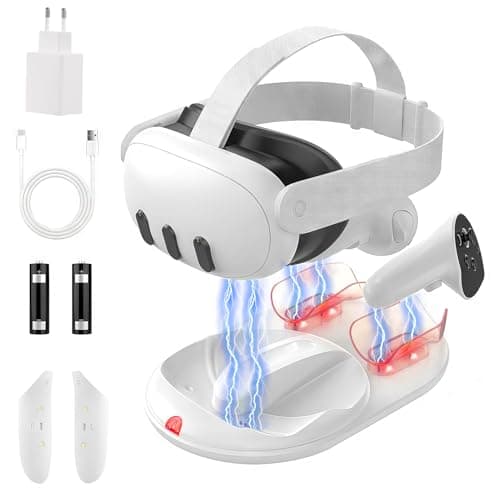 GEEKERA Stazione di ricarica per Meta Quest 3, supporto magnetico per Oculus/Meta Quest 3 VR Headset & Controller, stazione di ricarica rapida con adattatore da 18 W/2 batterie ricaricabili