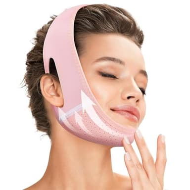 NJCXOLA maschera riutilizzabili a V,fascia viso lifting,fascia mento lifting,fascia doppio mento donna,Può essere utilizzato in qualsiasi momento,rosa
