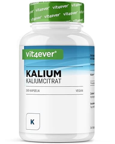 Potassio - 365 capsule con 800 mg di potassio elementare (da citrato di potassio) per porzione giornaliera - 100% citrato di potassio - Senza additivi - Vegano