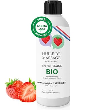 Olio - gel lubrificante sessuale da massaggi rilassanti sexy orale, per rapporti intimi e sesso, commestibile. Professionale. Gusto Fragola, biologico, 100% naturale
