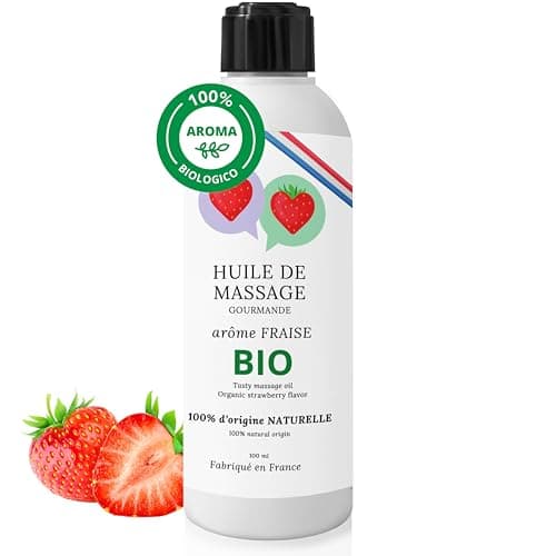 Olio - gel lubrificante sessuale da massaggi rilassanti sexy orale, per rapporti intimi e sesso, commestibile. Professionale. Gusto Fragola, biologico, 100% naturale