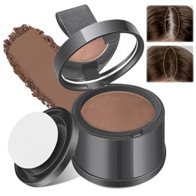 lomdung Polvere per Capelli Con Specchio e Piumino da Cipria, Fibre per Capelli Polvere Volumizzante Capelli, Polvere Attaccatura Capelli Tenuta per Riempimento Diradamento dei Capelli,marrone scuro