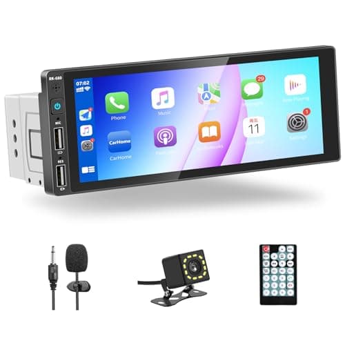 Autoradio Bluetooth 1 Din Compatibile con Apple Carplay Android Auto, 6.9 Pollici Touchscreen Stereo Auto Supporta Bluetooth Vivavoce/FM Radio RDS/Mirror Link/USB/EQ con Telecamera Posteriore