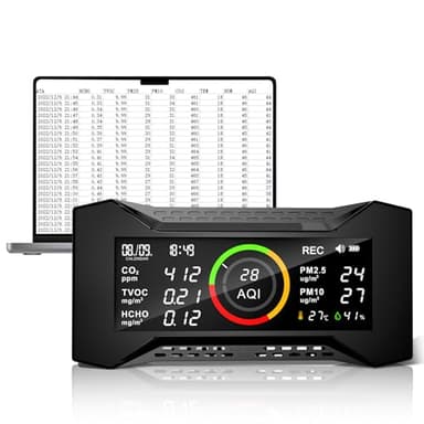 CF-20 DL Misuratore di qualità dell'aria con rapporto dati per CO2 TVOC PM2.5 PM10 AQI HCHO, temperatura, umidità, monitor di qualità dell'aria con allarme audio, misuratore CO2 per casa, scuola