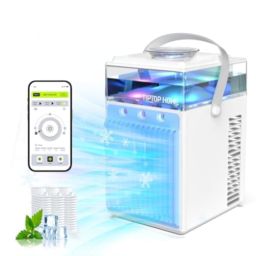 Mini Condizionatore Portatile, 4 in 1 Mini Raffreddatore d'aria Portatile, Piccola Ventola di Raffreddamento Dell'aria Personale USB con 7 LED a Colori 3 Modalità per Casa, Ufficio, Campeggio