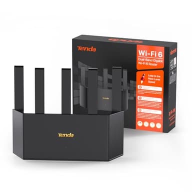 Tenda RX12L Pro Router WiFi 6 Dual-Band AX3000Mbps, Design Verticale, 4 Porte Gigabit, 5 Antenne Ad Alto Guadagno, WiFi+ Copertura, Compatibile con Mesh, Parental Control, Rete Ospiti, WPA3