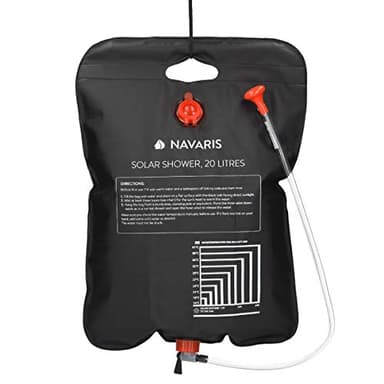 Navaris Doccia Solare da Campeggio Giardino - Serbatoio da 20L per Uso Esterno da Appendere - con Rubinetto e soffione - per Campeggio Spiaggia